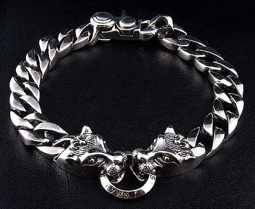 Sterling Silver Tribal Wolf Mens Bracelet