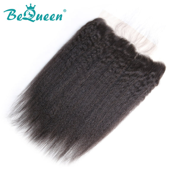 【Bequeen】Virgin Hair Kinky Straight Pre-plucked Lace Frontal with Baby Hair Bleached Knots 100% human hair with free shipping - Bequeen Office Store