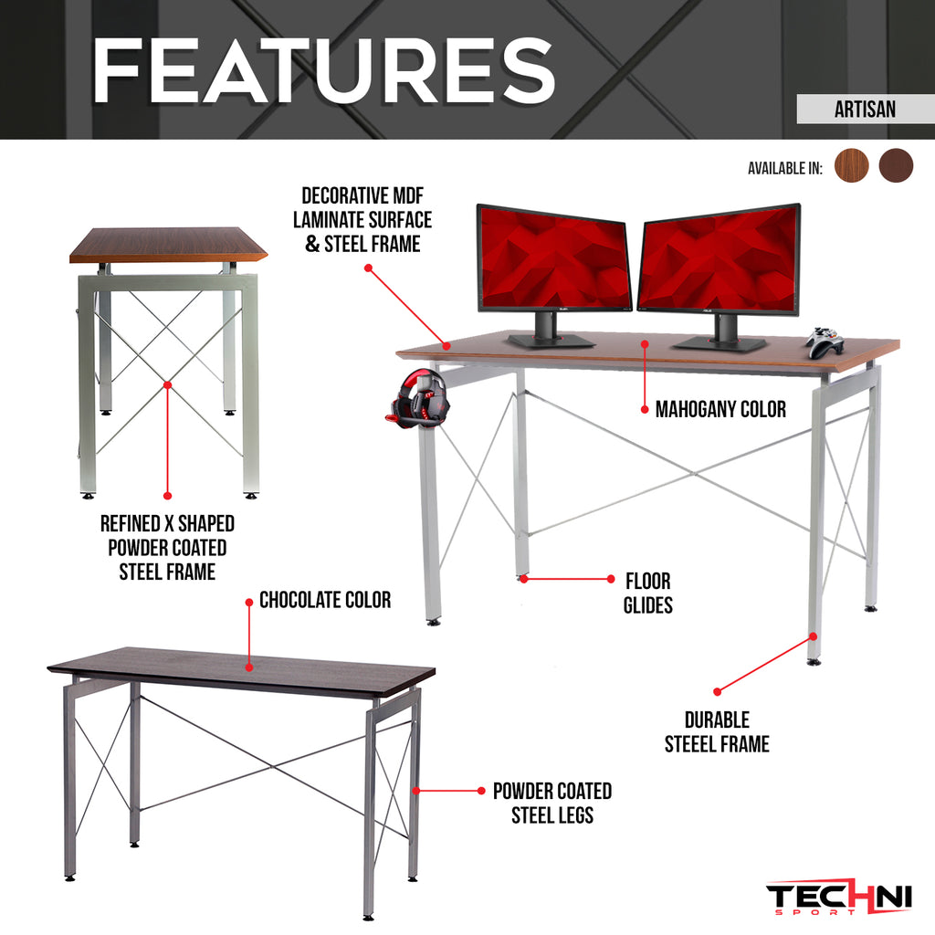 Techni Mobili Stylish Steel Writing Desk In Mahogany And Chocolate