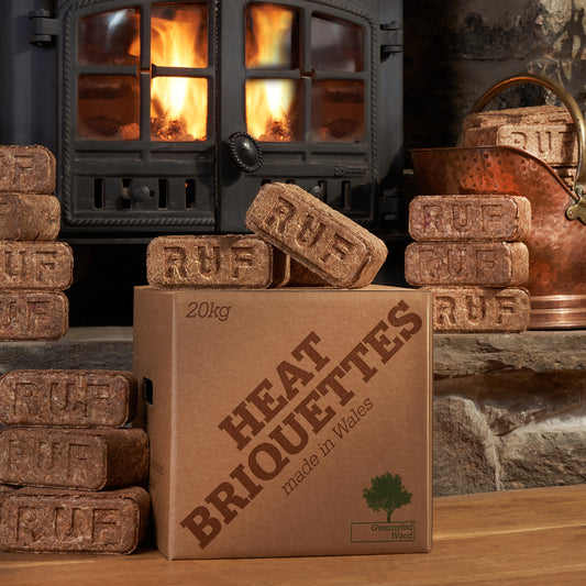 Premium Slow Burn Briquettes – 20KG (20 Briquettes) – Gwernyfed Wood