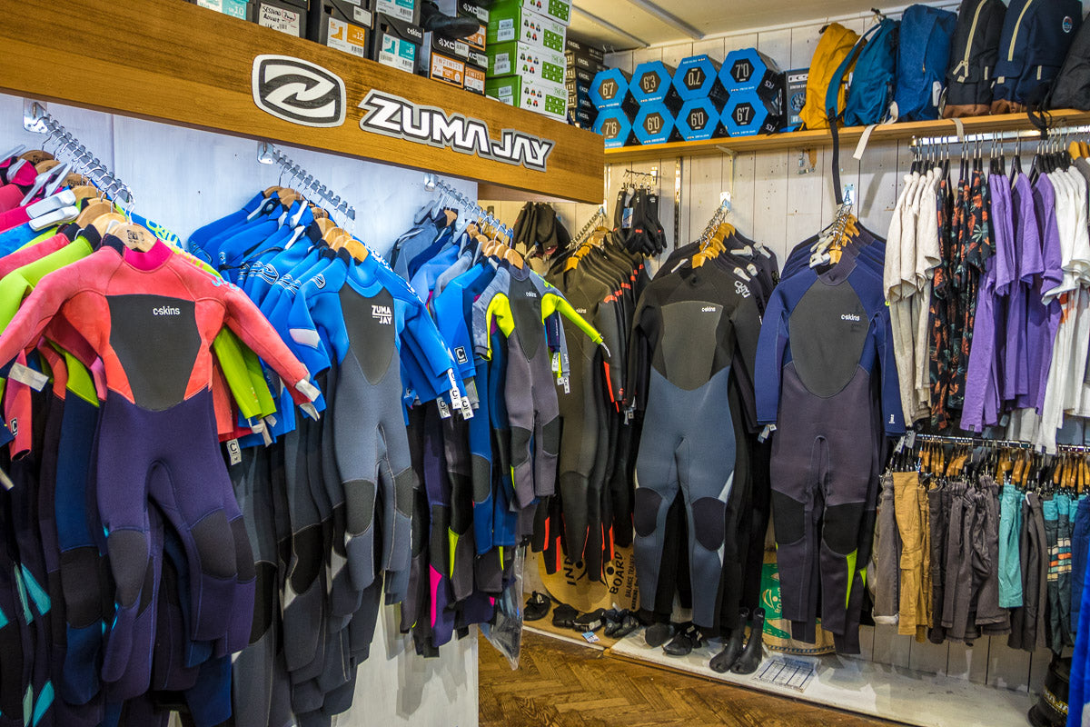 c-skins wetsuits at zuma jay surf shop in bude