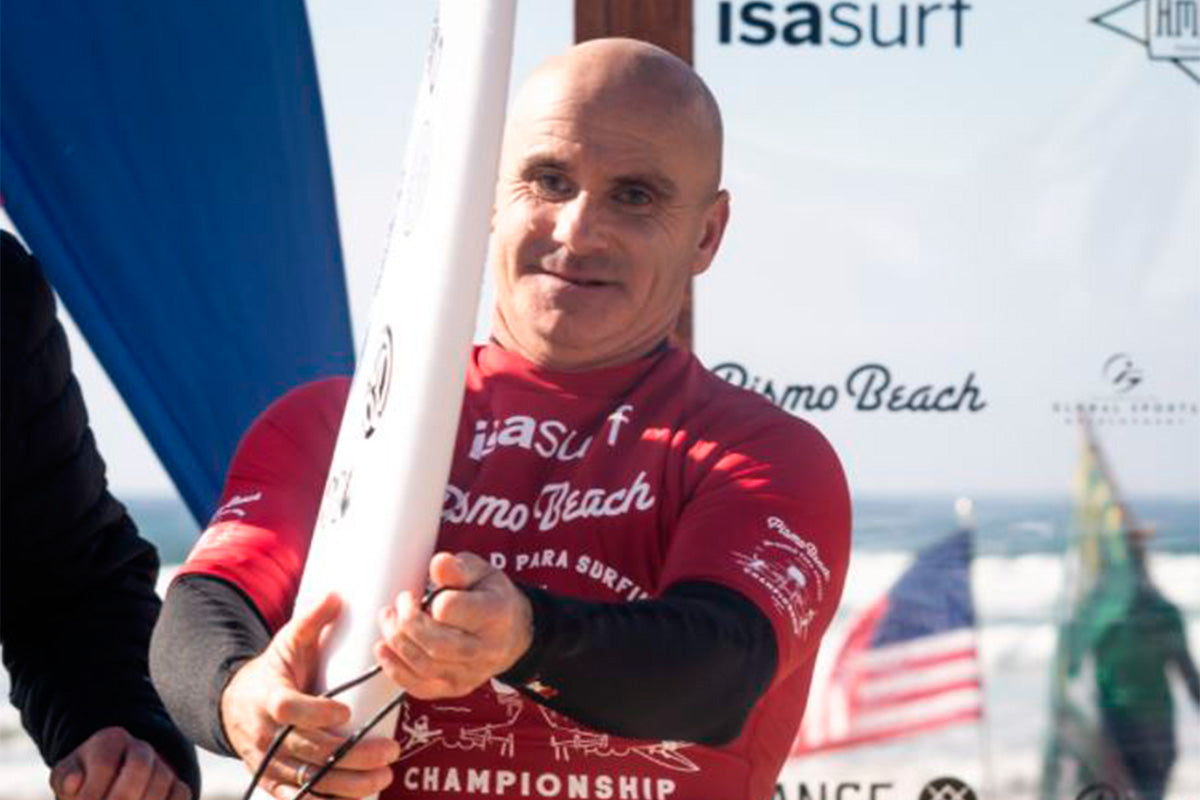Aitor ‘Gallo’ Francesena at the ISA adaptive surf world championships in california wearing a c-skins ReWired 3:2 Chest Zip wetsuit