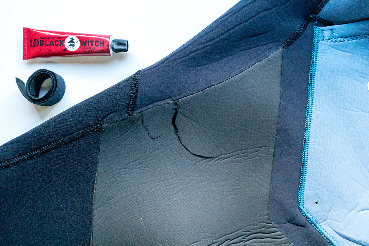 using neoprene tape to repair a slit in a wetsuit