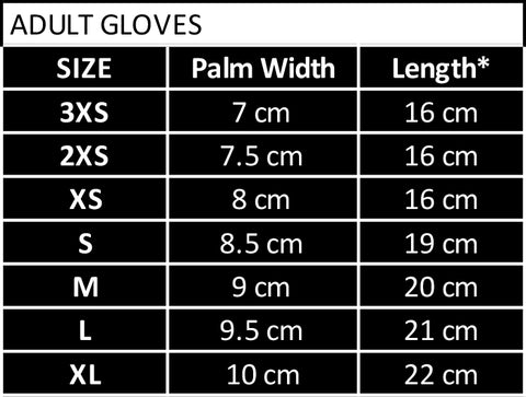 adult glove size chart
