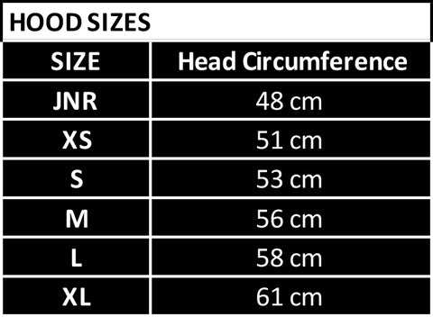 adult hood size chart