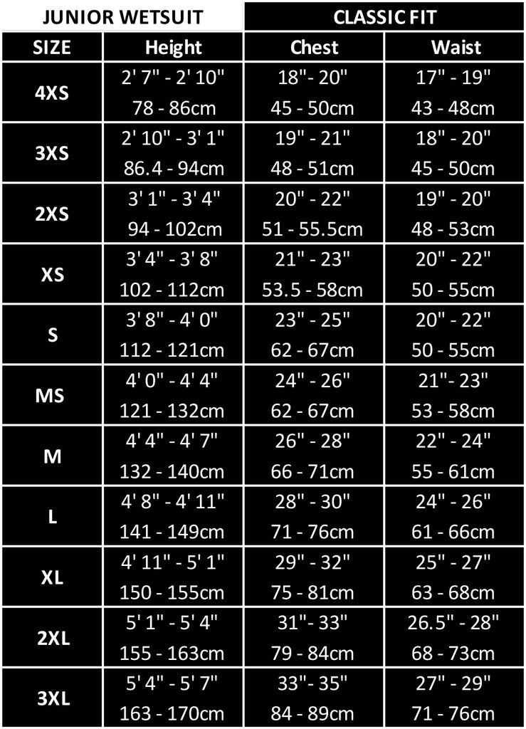 Junior Size Chart – C-Skins