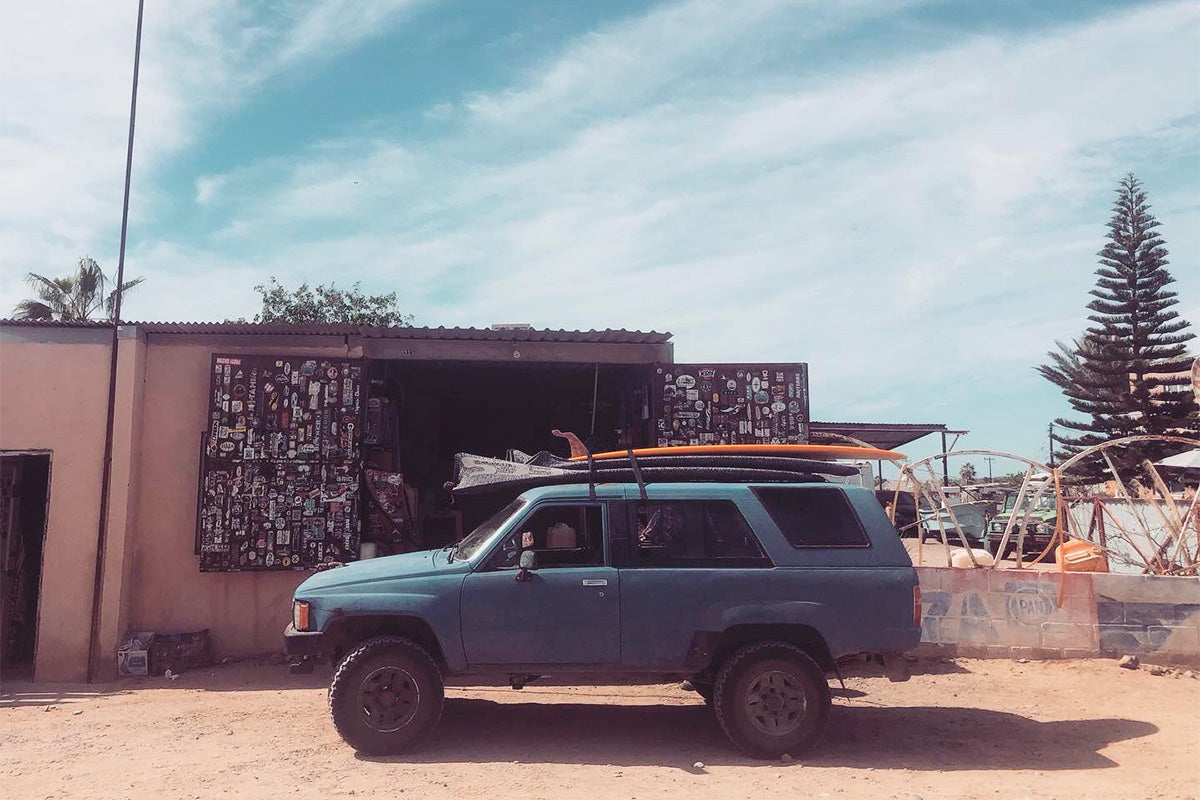 edouard's four wheel drive truck outside a roadside stall somwhere in baja sur