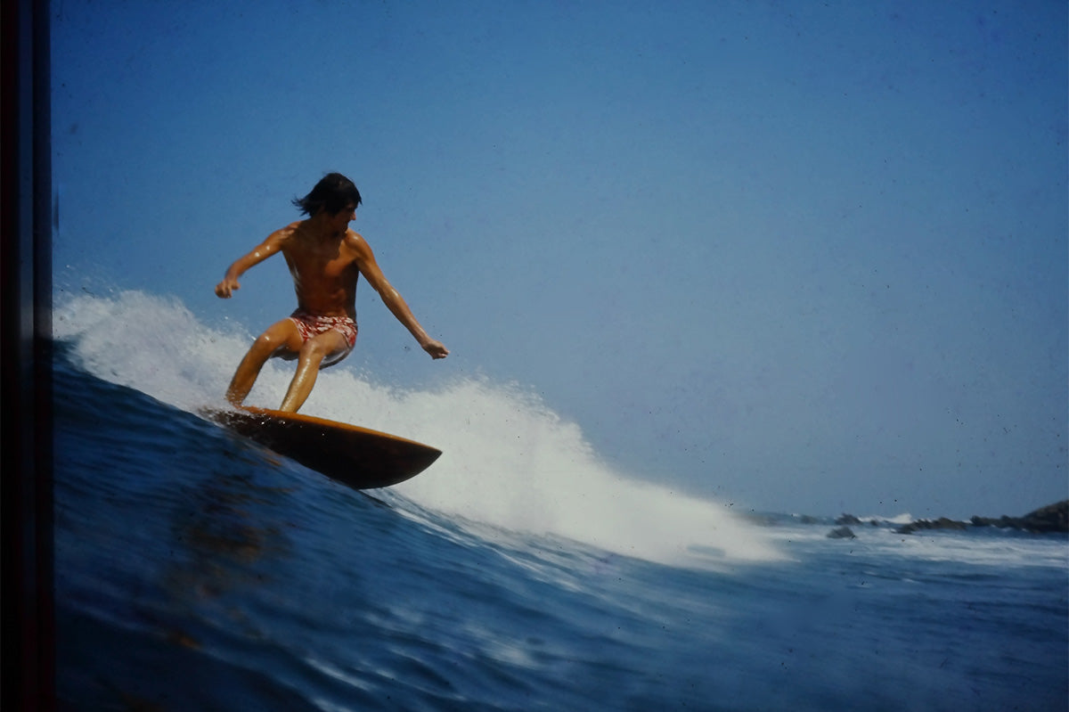 film photo of surfer in Cornwall in the 70s