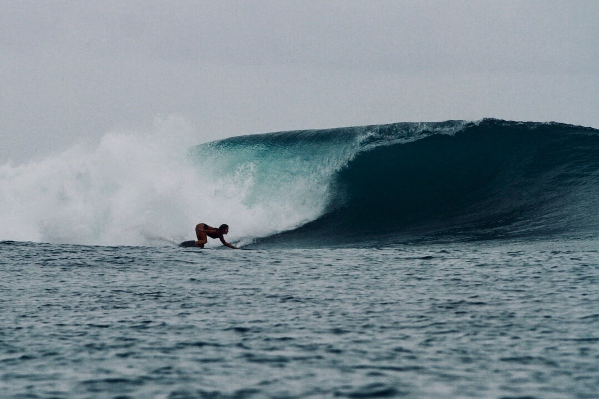 marie-moana surfing in French Polynesia 