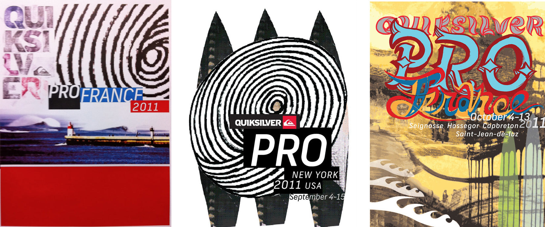 3 posters designed for the Quicksilver Pro in New York and Hossegor in 2011