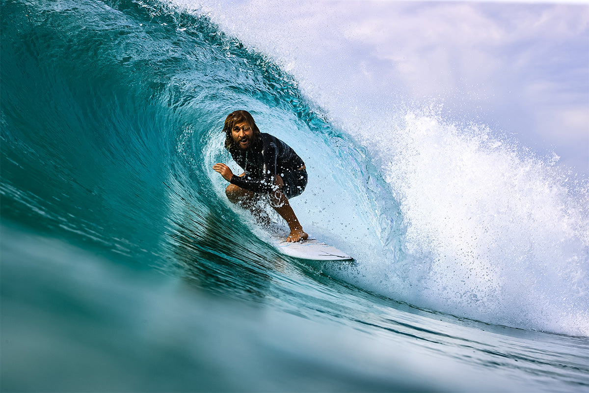 in-water photo of surfer wade carmichael in the barrel at coolangatta, captured by photographer simon swilly williams