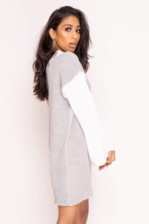 grey and white jumper dress