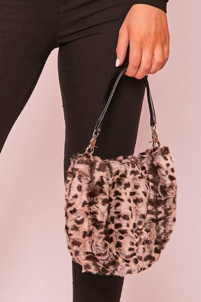 leopard print faux fur bag