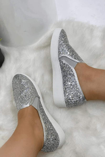 silver glitter slip on trainers