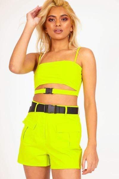 neon buckle crop top