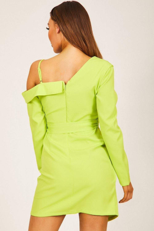 neon green one shoulder dress
