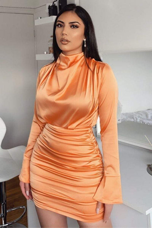 high neck orange dress