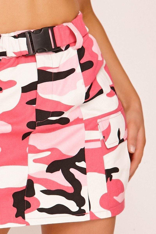 Pink Camo Print Utility Skirt | Katch 