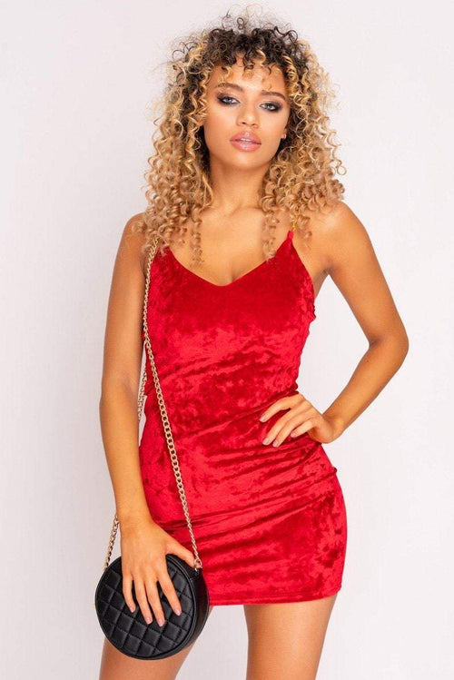 red velvet strap dress