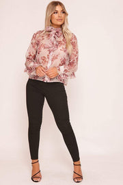 Rose Floral Print Pussy Bow Blouse - KATCH ME