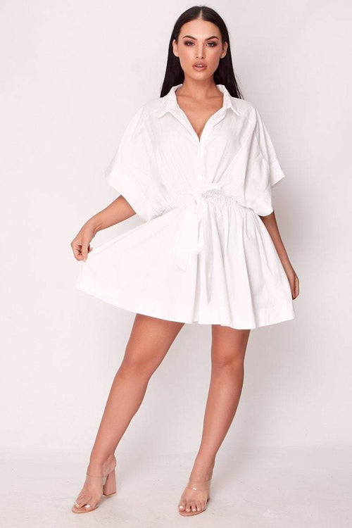 white tie waist shirt dress