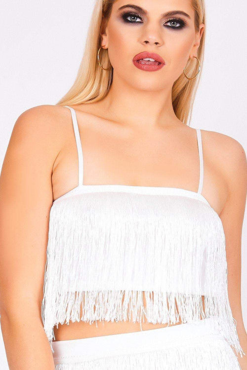 white fringe crop top