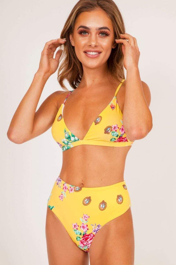 Yellow Triangle Floral Bikini - KATCH ME