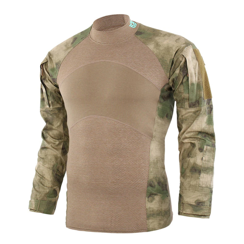 Men's Long Sleeve Tactical T-shirt Army Green Camouflage Combat T Shirts Military Shirt Airsoft Rip-stop Outwear - 5 Colors