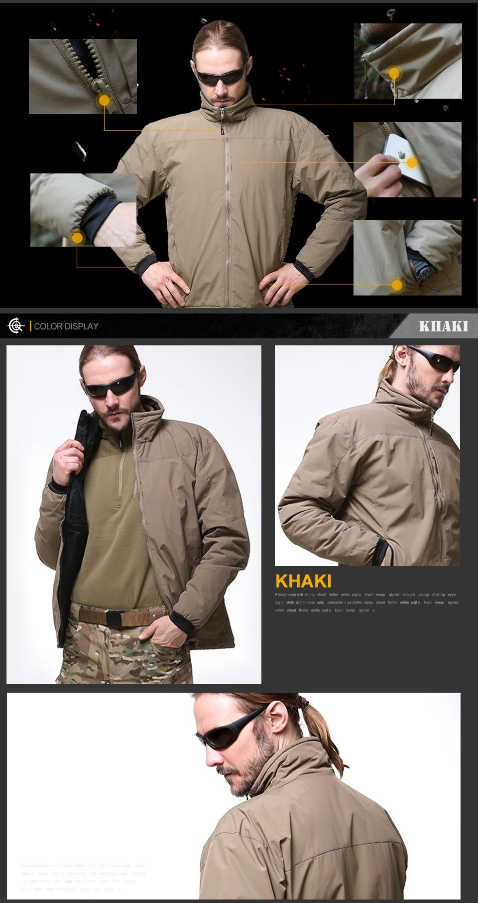 Men's Tactical Jackets Waterproof Windproof Breathable Outer Layer For Urban And Outdoor Hiking Hunting Winter Jacket - Black & Khaki