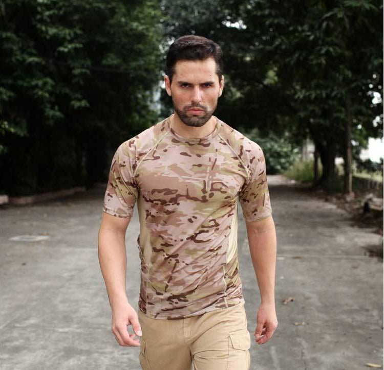 Men's Tactical Short Sleeve Shirt Military Camouflage T-Shirt Quick-Dry Breathable Mesh Fabric Active Sportswear MTB Cycling Jersey - 5 Colors