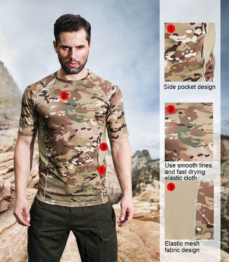 Men's Tactical Short Sleeve Shirt Military Camouflage T-Shirt Quick-Dry Breathable Mesh Fabric Active Sportswear MTB Cycling Jersey - 5 Colors