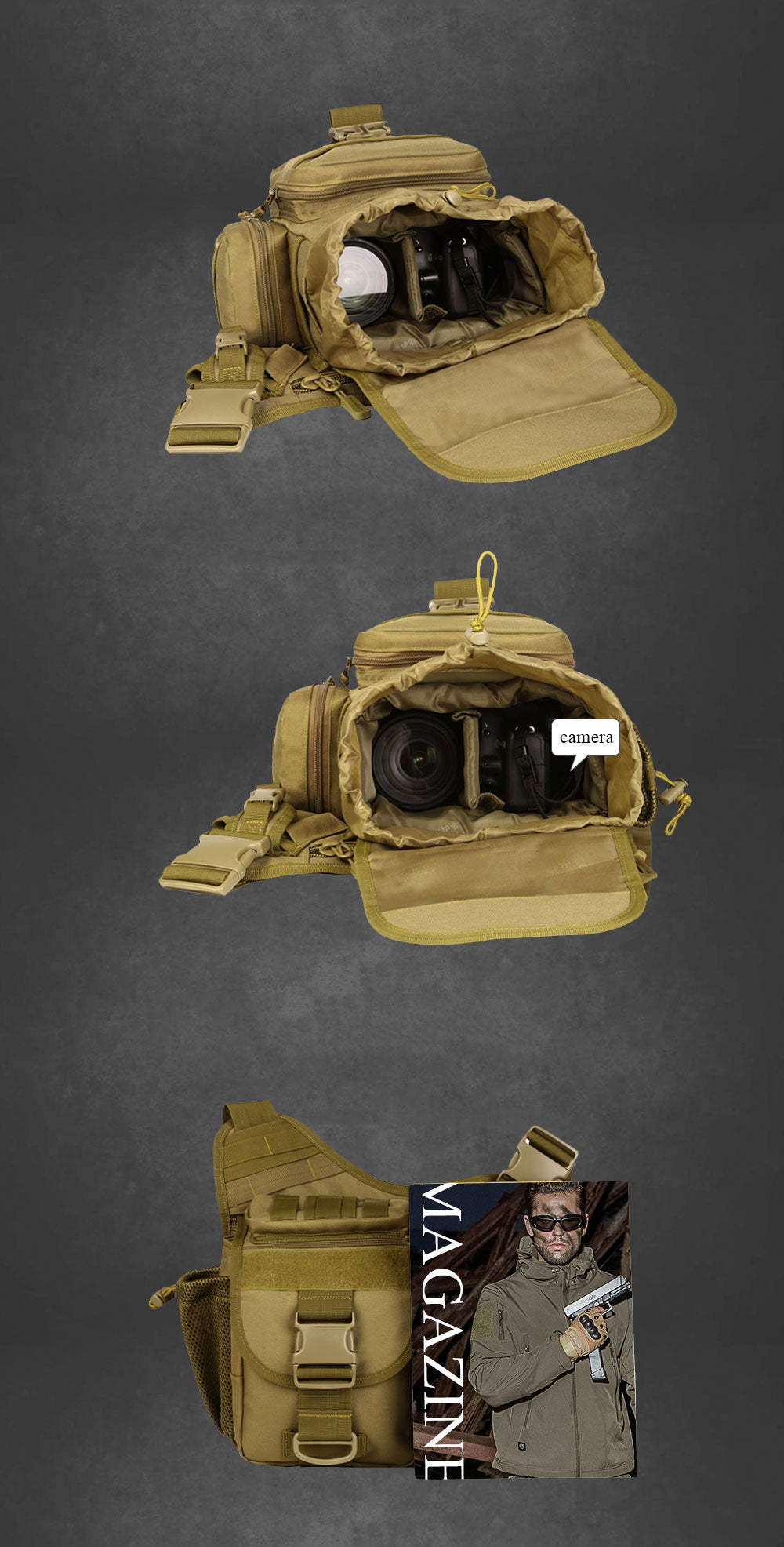 Military Tactical Shoulder Bag Multi-Functional Travel Bag Camera Kit Bag Ergonomic Military Messenger Bag - 8 Colors