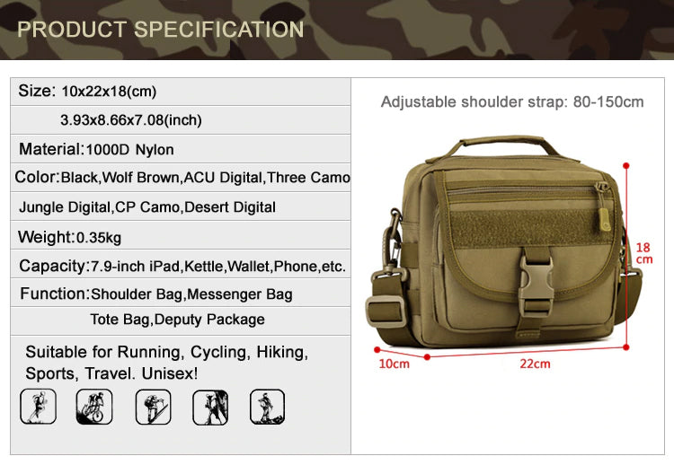 Tactical MOLLE Messenger Bag Travel Kit Bag EDC Pouch For Hiking Camping Fishing Hunting Military Tactical Shoulder Bag - 6 Colors