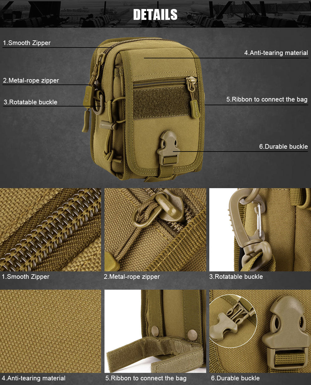 Tactical MOLLE Pouch Nylon Portable Pouch Waist Belt Pack Travel Travel Bag Multi-Function EDC Carry Pouch