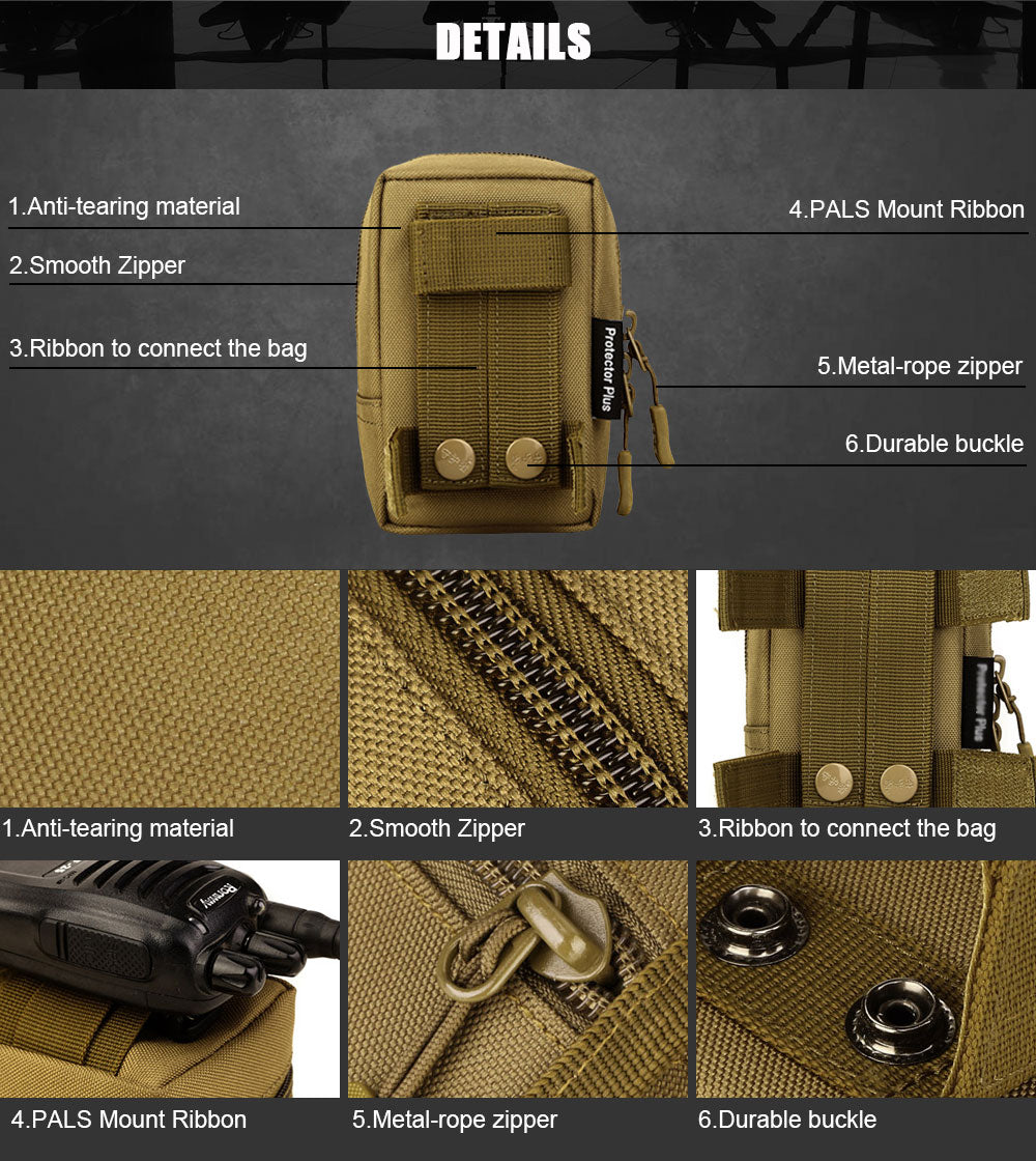 Tactical MOLLE Pouch Waist Belt Bag Phone Bag Military Hunting Travel Pouch 1000D Nylon Waterproof - 5 Colors
