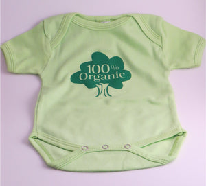 Organic Cotton Onesie - "100% Organic" - Light Green Colour - Claudia's Choices