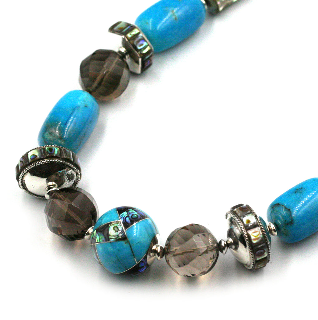 Turquoise & Abalone Inlay Bead Necklace – Charveaux