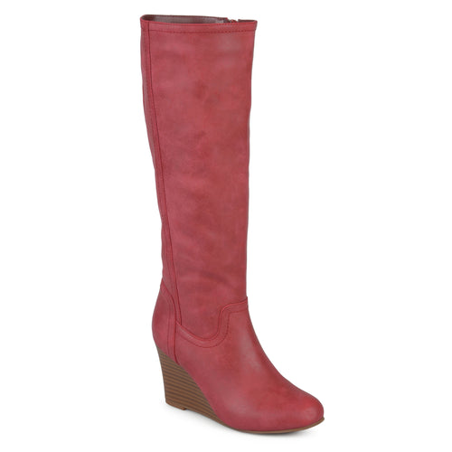 red leather wide calf boots