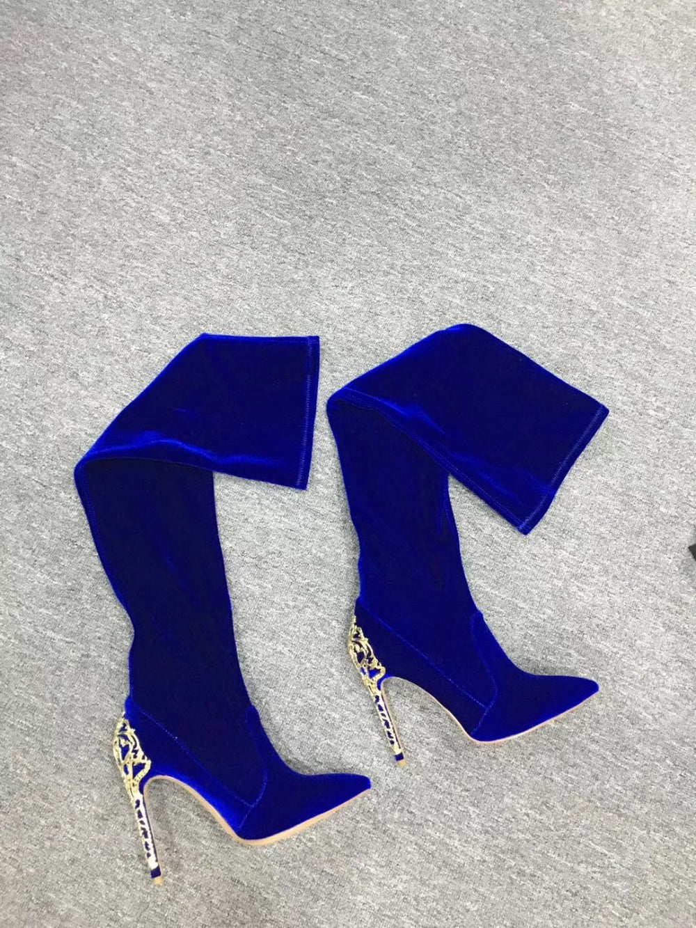 royal blue suede thigh high boots