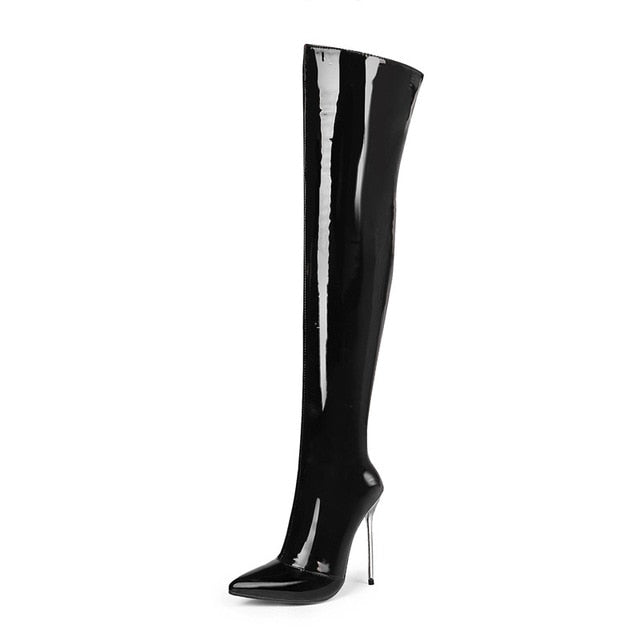 patent leather thigh high boots