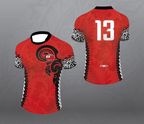 red and black rugby jersey