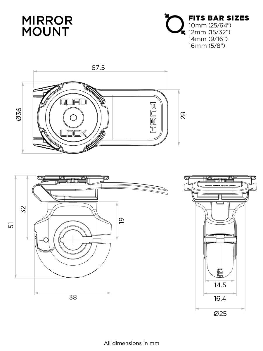 Technical drawing of the Mirror Mount