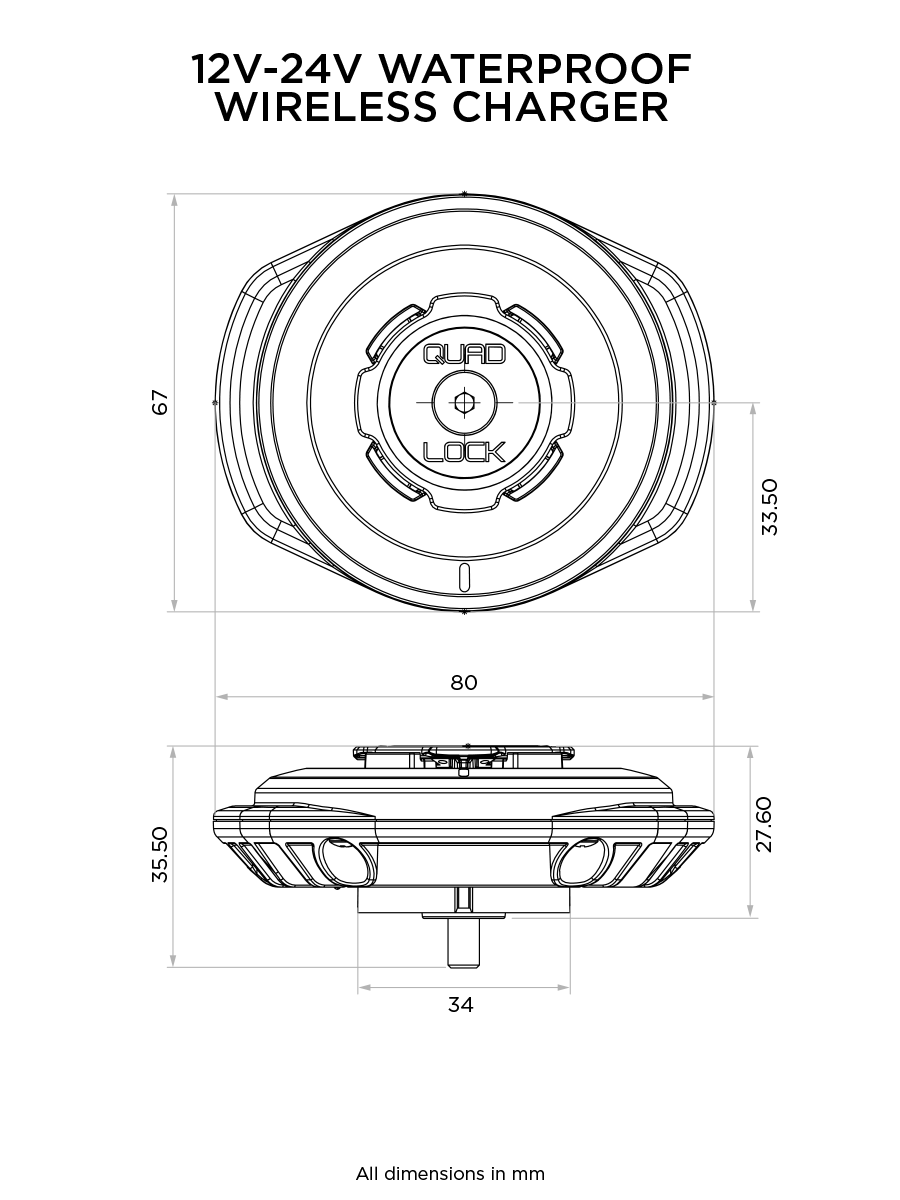 Quadlock 12V-24V Waterproof Wireless Charging Head – Motorgrrl