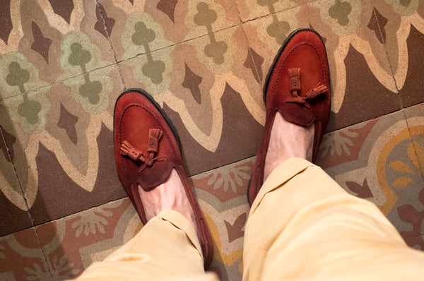 Dirty red suede Tassel Loafer by Norman Vilalta