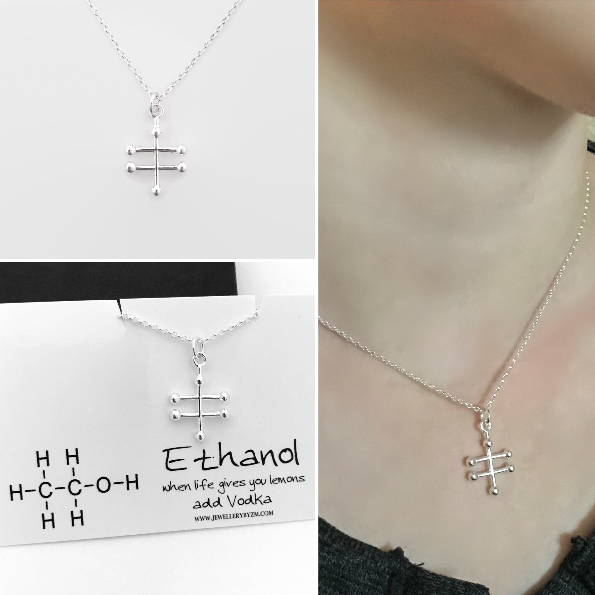 Ethanol Molecule, Ethanol Vodka Silver Necklace - ... Sterling