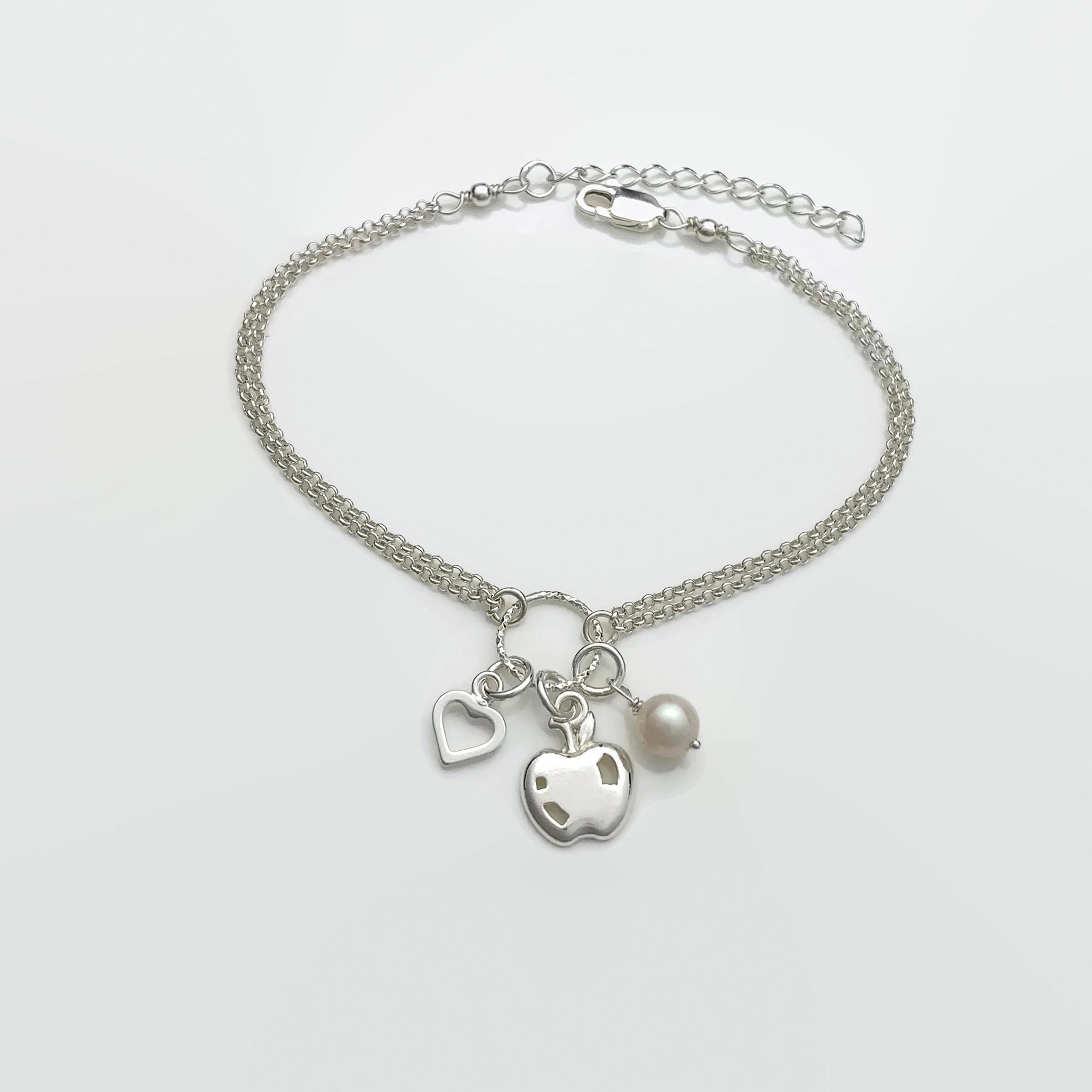 Apple Bracelet in Sterling Silver - Adjustable Apple Bracelet - Gift f ...