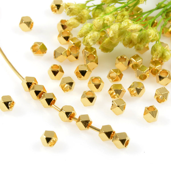 Diamond Cut Faceted Jewelry Beads in 22K GOLD Plating, 2.5mm with 1.3mm Hole, 200 Pieces per Order, CLEARANCE (B001G-25MM)