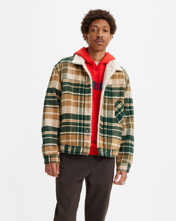 Levi's® Type I Sherpa Trucker Jacket - Z9866 Green Rigid Plaid