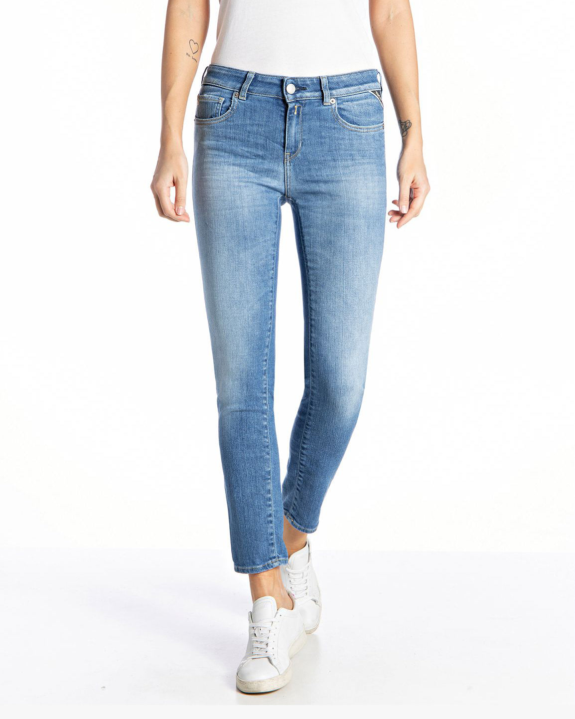 【import】hem zip skinny white jeans W30