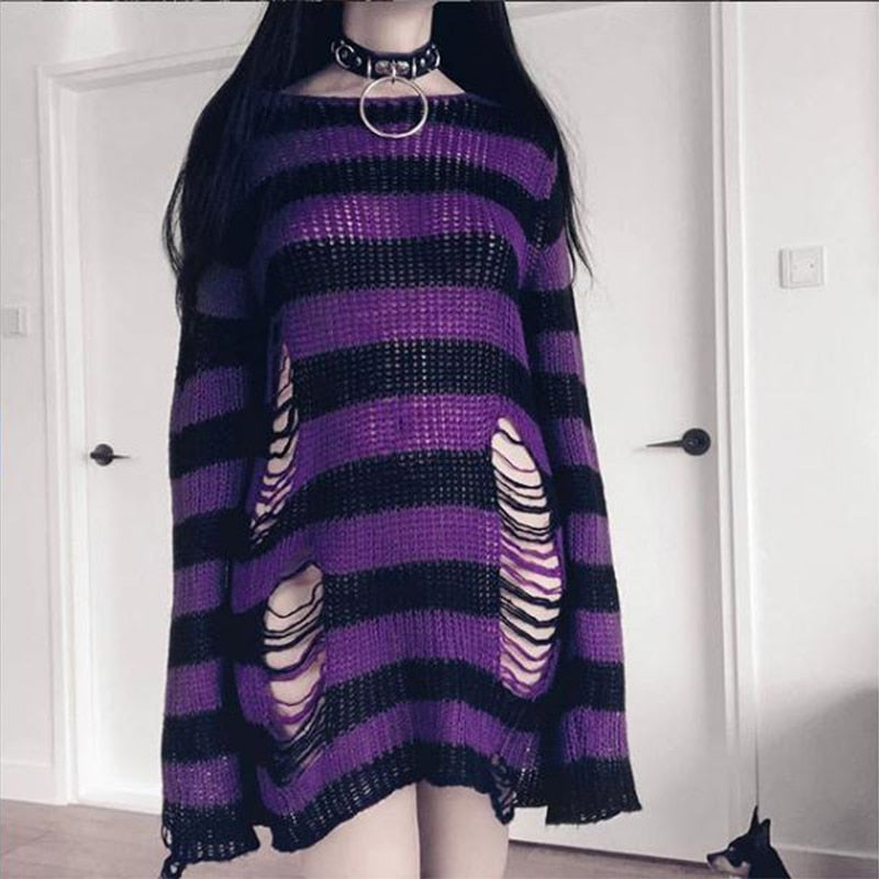 Rosetic Gothic Sweater Women Long Pullover Striped Loose Befree Winter Egapy